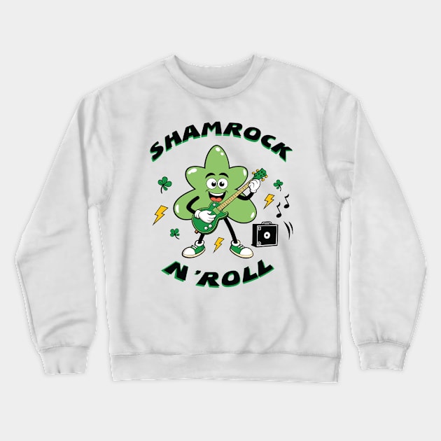 Shamrock And Roll Cartoon Retro Crewneck Sweatshirt by KnockingLouder